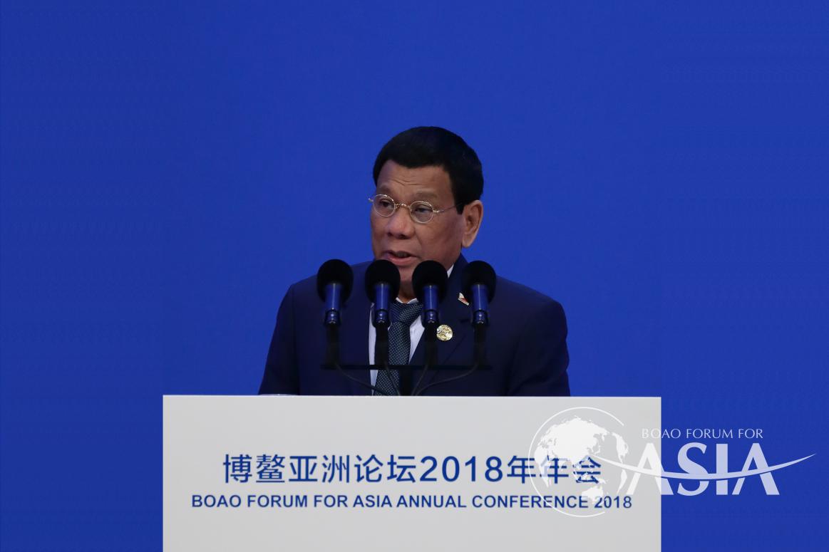 H.E. Rodrigo Roa Duterte, President of the Republic of the Philippines gives a speech at the BFA 2018 opening ceremony on April 10, 2018